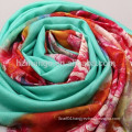 Half peony print half solid wool digital printing scarf